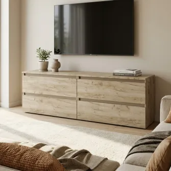 Comoda TV 4home Ideea, 52x160 cm, 2x2 sertare, Stejar Kraft Gri/Satin