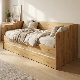 Pat 4home Ideea 200x90 cm, Stejar Artizanal/Nimfea Alba