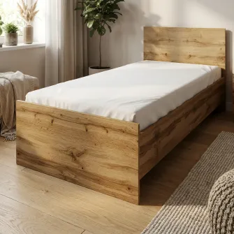 Pat tineret Hoff Simple, 90x200 cm, Saltea Hoff Lena 90x200 inclusa, Stejar Artizanal