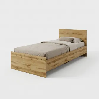 Pat tineret Hoff Simple, 90x200 cm, Saltea Hoff Lena 90x200 inclusa, Stejar Artizanal