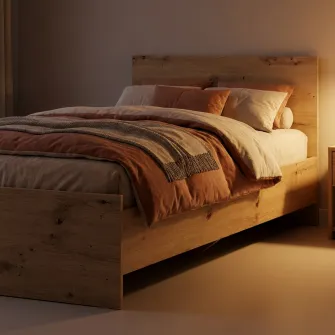 Pat tineret Hoff Simple, 90x200 cm, Saltea Hoff Lena 90x200 inclusa, Stejar Artizanal