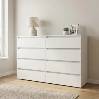 Comoda 4home Ideea K, 100x160x42 cm, 8 sertare, Nimfea Alba/Nimfea Alba