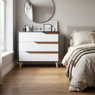Comoda 4home Wood, 75x100x50 cm, 3 Sertare, Pal,Antracit/ Nimfea alba