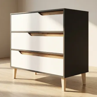 Comoda 4home Wood, 75x100x50 cm, 3 Sertare, Pal,Antracit/ Nimfea alba