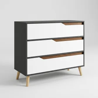 Comoda 4home Wood, 75x100x50 cm, 3 Sertare, Pal,Antracit/ Nimfea alba