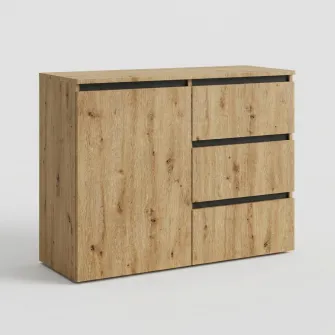 Comoda 4home Ideea K, 76x100x42 cm, 1 usa, 3 sertare, Stejar Artizanal/Gri Grafit