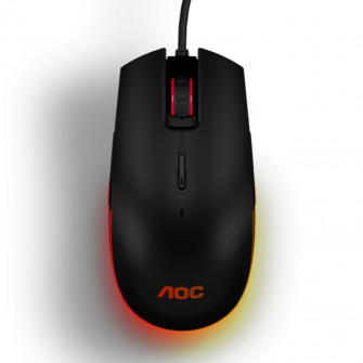 AOC AGM500 Gaming Mouse, Black, 400вЂ“5000 DPI, Pixart PMW3325 sensor, RGB Logo, 8 x button mouse, Ergonomics, Right-handed, Light ring provides dynamic RGB effects, USB, AOC G-Menu, 145g