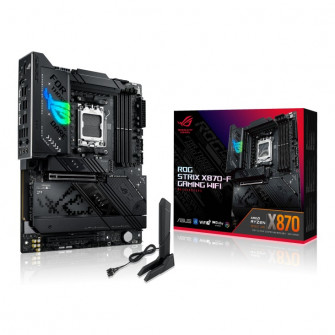ASUS ROG STRIX X870-F GAMING WIFI, Socket AM5, AMD X870, 20Phases, Dual 4xDDR5-8000+, APU AMD graphics, HDMI, DP, 2xPCIe 5.0 X16, 2xSATA3, RAID, 4xM.2 PCIe 5.0, 1xPCIe x4, ALC 4080 HDA, 2.5GbE LAN, WiFi7/BT, 2xUSB4(Type-C), 1xUSB-C2x2, 6xUSB3.2 Gen2(5A+1C