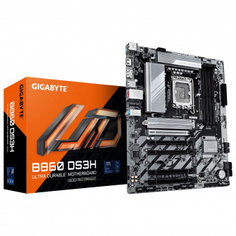 GIGABYTE B860 DS3H, Socket 1851, 11Phases, Intel B860 (Ultra 2 Series CPU), CPU graphics, HDMI, DP, Dual 4xDDR5-9066, 5xPCIe X16 5.0, 4xSATA3, RAID, 2xM.2 5.0, 1xPCIe X1, Realtek 7.1 HDA, 2.5GbE LAN, 1xUSB-C 3.2Gen2x2, 1xUSB3.2Gen2, 3xUSB3.2(1C+2A), RGB