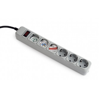 Gembird Surge Protector SPG6-B-6C, 6 Sockets, 1.8m, up to 250V AC, 16 A, safety class IP20, Grey