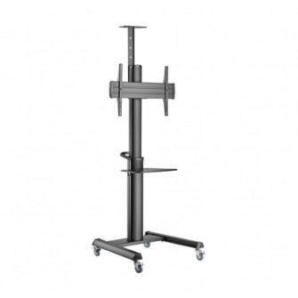Height adjustable TV floor stand with caster wheels, 37'' - 70'', Gembird ''TVS-70T-02'', max. 70 kg, max. VESA 600 x 400, Tilt range: +5 ° ~ -12 °, Height adjustable shelf for equipment/camera, Dimensions: 772 x 648 x 2157 mm, Steel, Cable management, Bl