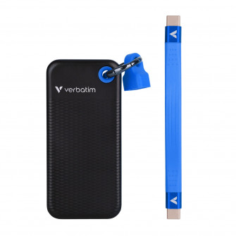 M.2 External SSD 1.0TB  Verbatim Pocket USB 3.2 Gen 2, Black/Blue, USB-C, Sequential Read/Write: up to 1000/1000 MB/s, Windows, Mac, Keyring and Cable Holder, Portable, Compact, Rugged and Perfect for travel, Ultra-lightweight, Cloth bag, Nero Backup Sof
