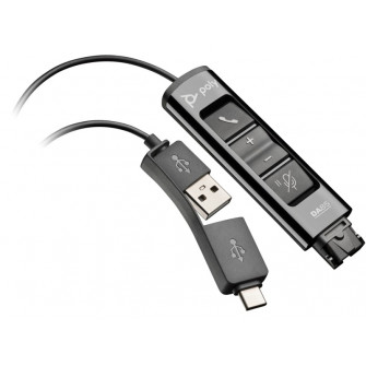 Poly DA85 USB to QD Adapter, built-in USB-A and USB Type-C connectors, Poly Quick Disconnect technology works with any Poly QD-equipped headset, Black
