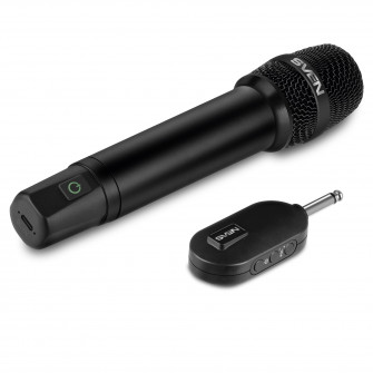 SVEN MK-740, wireless dynamic microphone, Li-Ion 180mAh, 2.4GHz radio / 6.3 mm plug, up to 25 m distance, up to 12 hours, pop filter, black