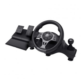 Trust GXT 289 Movi Racing wheel, with vibration feedback and pedals (throttle, brake) for a realistic racing experience, Number of buttons - 25, Gear control - flippers, Adjustable steering sensitivity, Autocentering function, Pressure sensitive triggers,