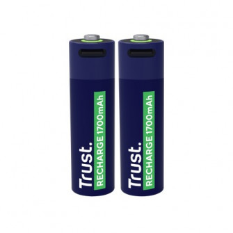 Trust USB-C Rechargeable Battery  AA 1700 mAh, up to 800 charge cycles, charging 100% within 2 hours, 2 Pack