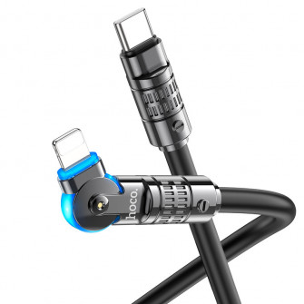 Cable  USB-C to Lighning   HOCO “U118 Triumph”,  1.2m,  Black, Rotating Charging Data Cable, Apple PD 27W fast charge, Outer material: Zinc alloy