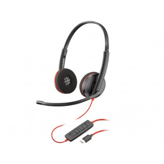 Poly Blackwire 3220 Stereo USB-C Headset +USB-C/A Adapter (Bulk), Microphone noise-canceling, SoundGuard, DSP, Receive output from 20 Hz–20 kHz, Microphone 100 Hz–10 kHz, Call answer/ignore/end/hold, redial, mute, volume +/-, OEM, CABLE LENGTH 154 cm