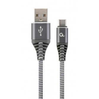 Cable USB2.0/Type-C Premium cotton braided - 1m - Cablexpert CC-USB2B-AMCM-1M-WB2, Spacegrey/White, USB 2.0 A-plug to type-C plug, blister