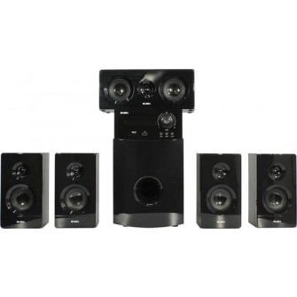 SVEN HT-210 Black,  5.1 / 50W + 5x15W RMS, Bluetooth v. 2.1 +EDR, FM-tuner, USB & SD card Input, Digital LED display, built-in clock, set the switch-off time, remote control, all wooden