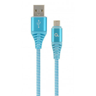 Cable USB2.0/Micro-USB Premium cotton braided - 2m - Cablexpert CC-USB2B-AMmBM-2M-VW, Blue/White, USB 2.0 A-plug to Micro-USB plug, blister