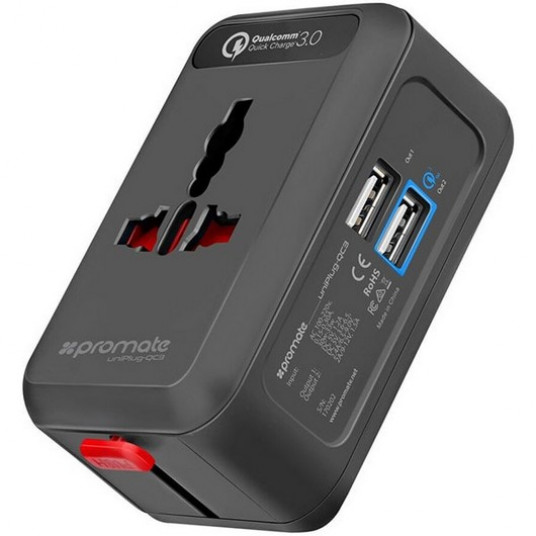 Incarcator De Retea Promate Uniplug Qc3 2 X Usb Negru