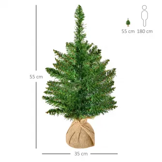 45cm Mini Brad de Craciun Artificial Pin, 50 Ramuri, Geanta de baza din iuta, PVC