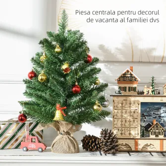 45cm Mini Brad de Craciun Artificial Pin, 50 Ramuri, Geanta de baza din iuta, PVC
