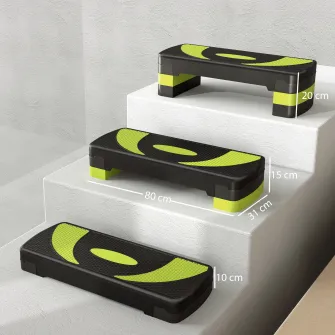 Aerobic Fitness Step, Stepper reglabil la 3 inaltimi 10-15-20 cm pentru antrenament acasa si la sala, albastru si negru