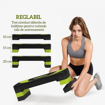 Aerobic Fitness Step, Stepper reglabil la 3 inaltimi 10-15-20 cm pentru antrenament acasa si la sala, albastru si negru