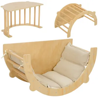 Arc Montessori 3 in 1 pentru Copii intre 18-48 Luni, Structura de Catarat, Masuta si Balansoar cu Perna