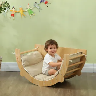 Arc Montessori 3 in 1 pentru Copii intre 18-48 Luni, Structura de Catarat, Masuta si Balansoar cu Perna