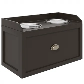 Boluri Ridicate pentru Caini din Otel Inoxidabil si Lemn cu Sertar, 60x30x36 cm, Maro