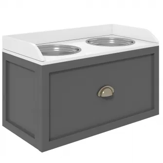 Boluri pentru Caini inaltate din Otel Inoxidabil si Lemn cu Sertar, 60x30x36cm, Gri