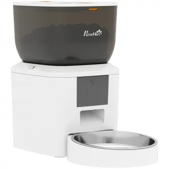 Distribuitor Automat de Hrana pentru Pisici 4L, WiFi 2.4G, Control App cu inregistrare 10s, Bol, Alb