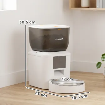 Distribuitor Automat de Hrana pentru Pisici 4L, WiFi 2.4G, Control App cu inregistrare 10s, Bol, Alb
