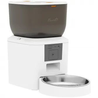 Distribuitor Automat de Hrana pentru Pisici si Caini 4L, WiFi 2,4G, Control din Aplicatie cu Camera, Bol, Alb