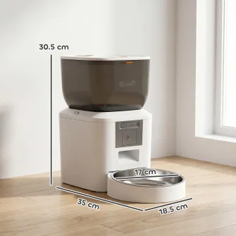 Distribuitor Automat de Hrana pentru Pisici si Caini 4L, WiFi 2,4G, Control din Aplicatie cu Camera, Bol, Alb