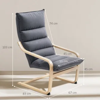 Fotoliu Balansoar Modern cu Manere din Lemn si Perne Groase din Catifea, 67x83x105 cm, Gri