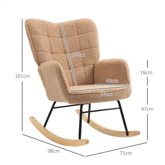 Fotoliu Balansoar de Interior Tapitat, Fotoliu Balansoar Relaxant din Blana cu Brate, 71x98x101 cm, Maro