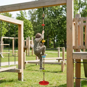 Franghie de Catarare pentru Copii 3-8 Ani cu Leagan cu Disc, Suporturi si Carabina, Joc pentru Copii din HDPE si PE, Rosu