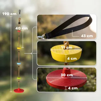 Franghie de Catarare pentru Copii 3-8 Ani cu Leagan cu Disc, Suporturi si Carabina, Joc pentru Copii din HDPE si PE, Rosu