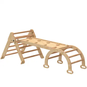 Joc pentru Copii 5 in 1 cu Triunghi, Tobogan Neted si Arc, din Lemn de Plop si Pin, 188x70x59 cm
