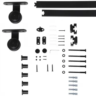 Kit pentru usa glisanta din otel carbon cu sine, opritoare si ghidaje, 200x40x0.6 cm, Negru