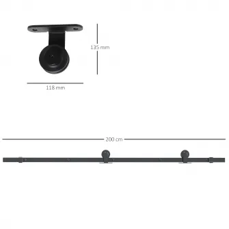 Kit pentru usa glisanta din otel carbon cu sine, opritoare si ghidaje, 200x40x0.6 cm, Negru