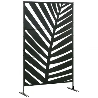 Panou pentru Intimitate Exterior din Metal, 122 x 198 cm, Divizor Decorativ cu Suport si suruburi de Ancorare, Panou Autoportant pentru Gradina, Terasa, Piscina, Frunza de Bananier