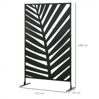 Panou pentru Intimitate Exterior din Metal, 122 x 198 cm, Divizor Decorativ cu Suport si suruburi de Ancorare, Panou Autoportant pentru Gradina, Terasa, Piscina, Frunza de Bananier