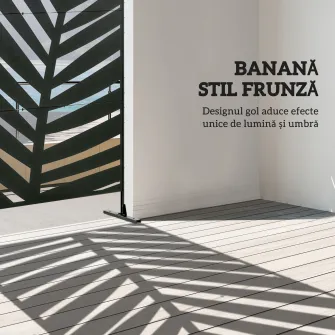 Panou pentru Intimitate Exterior din Metal, 122 x 198 cm, Divizor Decorativ cu Suport si suruburi de Ancorare, Panou Autoportant pentru Gradina, Terasa, Piscina, Frunza de Bananier