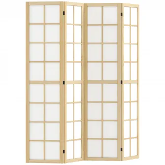 Paravan de interior cu 4 panouri pliabil din lemn si tesatura, 160x170 cm, culoare lemn si alb