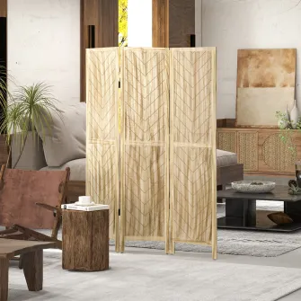 Paravan pliabil de interior cu 3 panouri in model os de peste din lemn, 120x1,6x170 cm